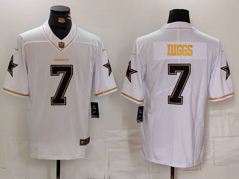 Men Dallas Cowboys 7 Diggs White gold 2024 Nike Vapor Limited NFL Jersey